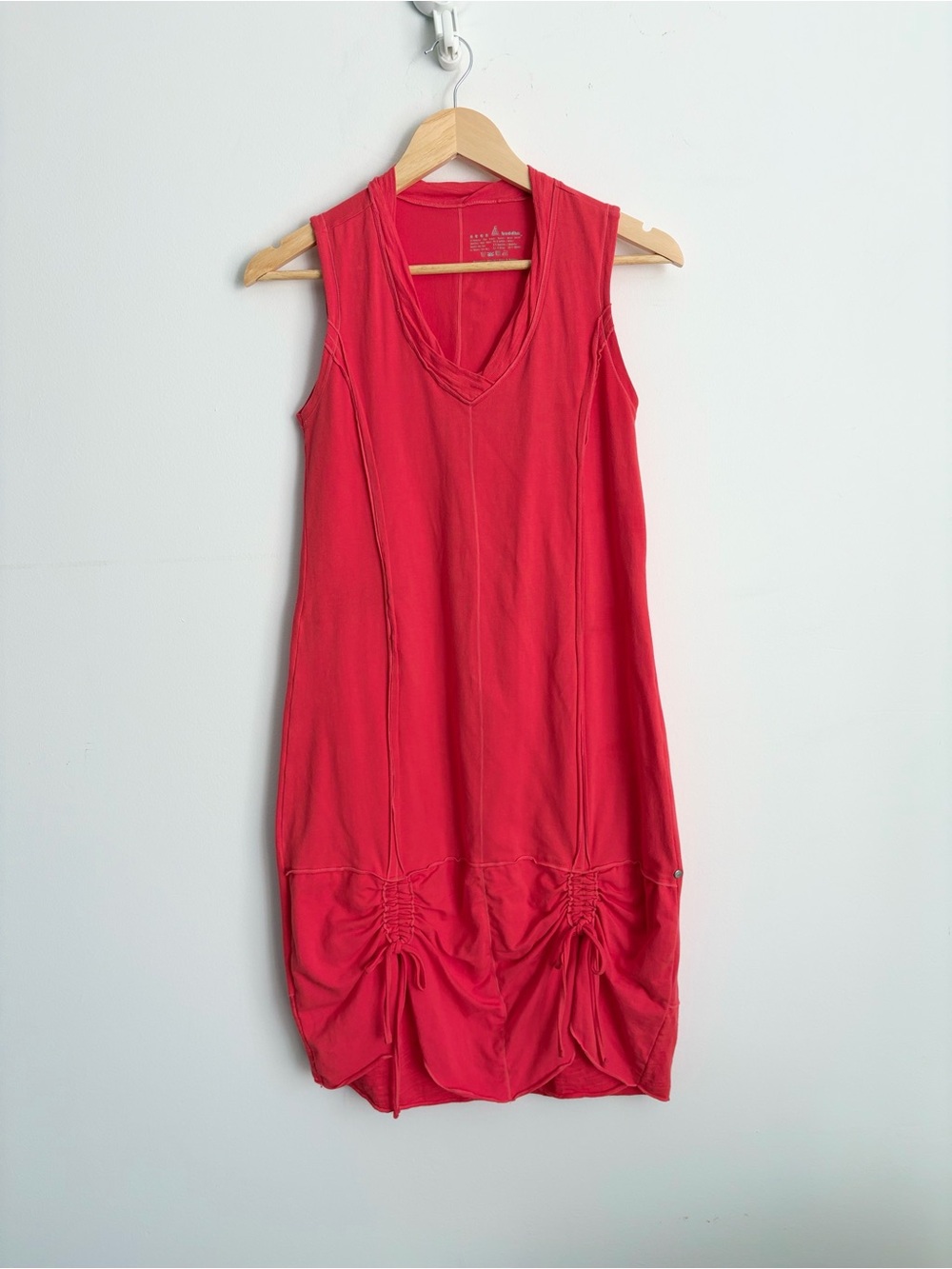 Neon Buddha V Neck Ruched Drawstring Cotton Dress Lagenlook Travel Wear S